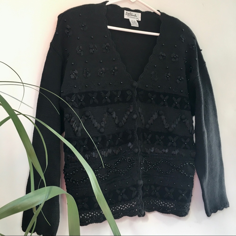 Vintage 90s Black Beaded Cardigan